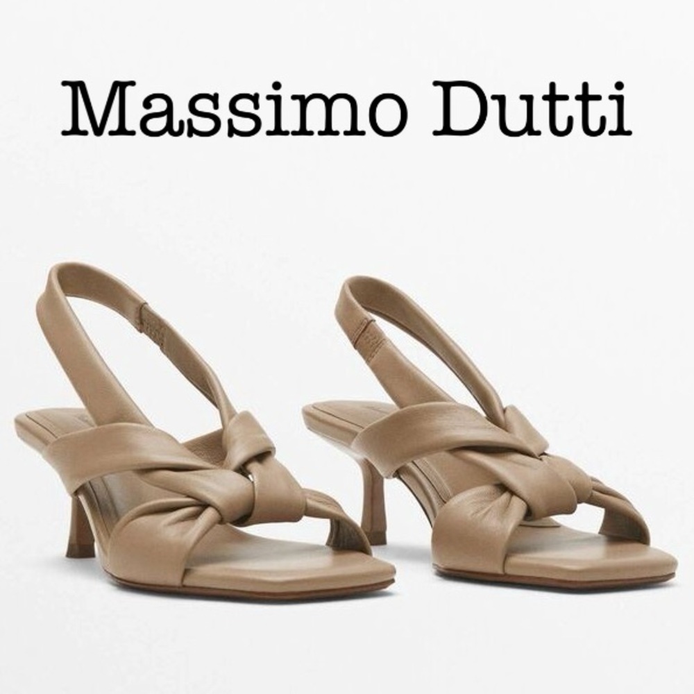 Massimo Dutti Women’s Tan Knotted Slingback Heels Size 38